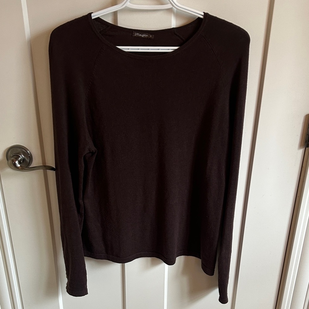 J. McLaughlin Women's Brown Long Sleeve Sweater with Button Detail on Sleeves
